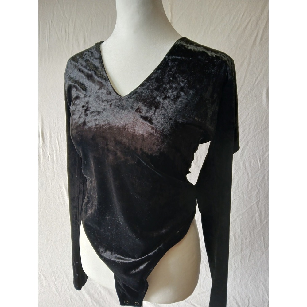 GOOD AMERICAN V Neck Long Sleeve Velvet Bodysuit - Size M NEW WITH‎ TAGS!